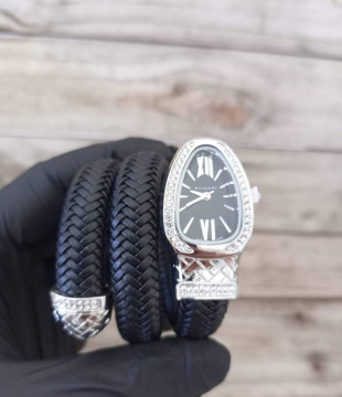 bvlgari leather  black silver 