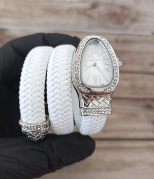 bvlgari leather white silver